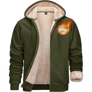 Men's Zip Up Hoodie Green Winter Heavyweight Hoodies Warm Thick Fleece Jacket